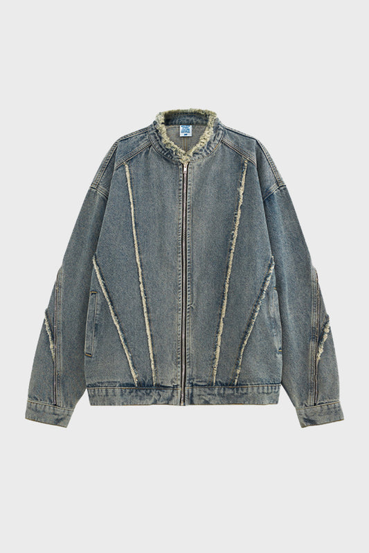 Vintage Washed Moto Denim Jacket