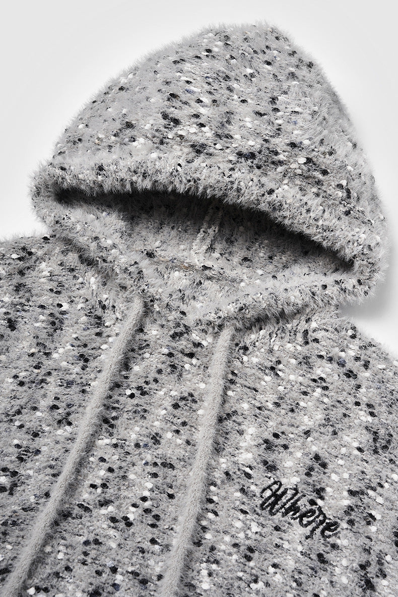 Cozy Hooded Knit Sweater with Unique Heathered Style