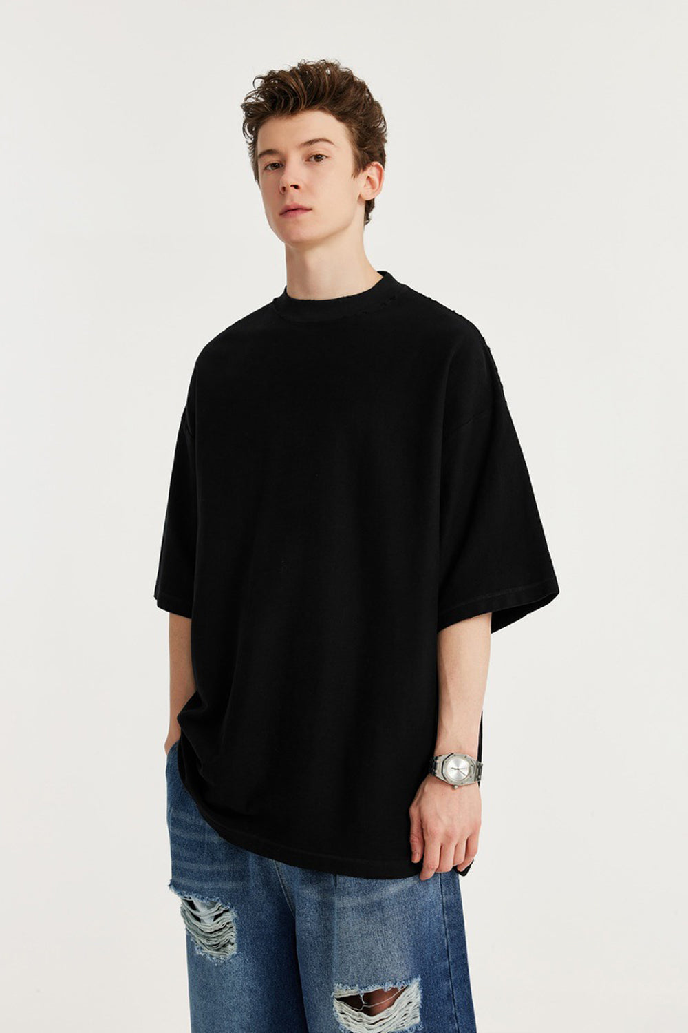 Minimalist Oversized Tee with Distressed Charm